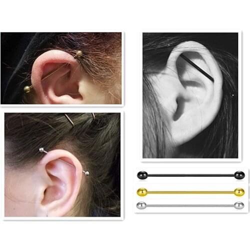 JFORYOU 6PCS Industrial Barbell Earring Stainless Steel 14 Gauge Cartilage Earring Body Piercing 1 1/2 Inch(38mm)- Coil, Wave