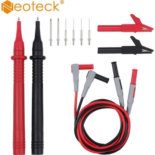 Neoteck Silicone Test Lead Multimeter Test Leads Copper Test Probes Mini Alligator Clip Replaceable Tips 12-In-1 Test Lead Kit