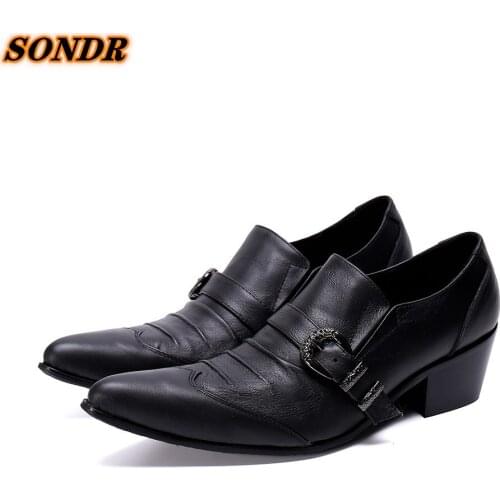 Chaussures Homme High Heels Men Formal Shoes Genuine Leather Pointed Toe Buckle Strap Python Skin Dress Business Oxford Shoes