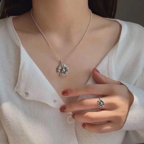 925 Sterling Silver Vintage Daisy Thai Silver Necklace For Women Men Couple Charm Necklace Gifts Wholesale Gifts S-N609