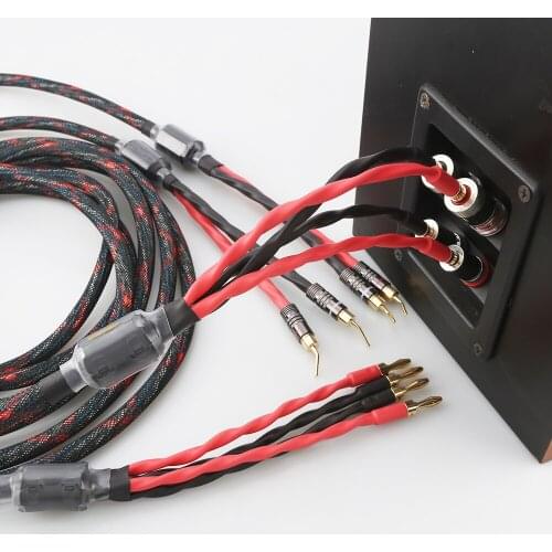 High Quality SC08 Electric Speaker Cable HIFI Audiophile Cable Banana To pin banana Plug Biwire LoudSpeaker Wire Audio Line