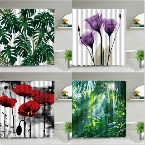Flower Plant Scenery Shower Curtains Dandelion Cactus Tulip Green Leaf Print Bathroom Waterproof Cloth Curtain Set Bathtub Decor