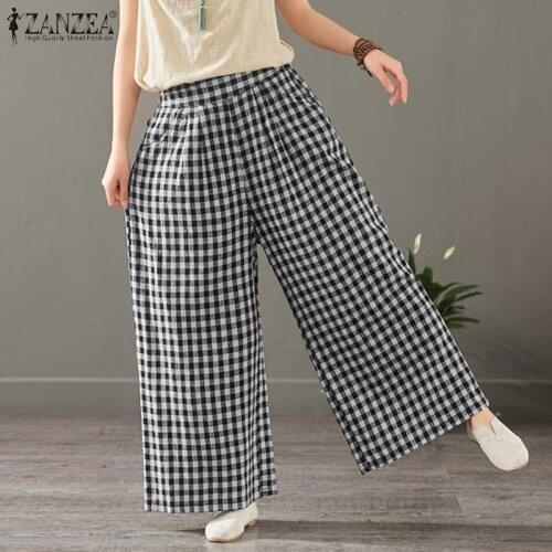 ZANZEA Women's Plaid Trousers