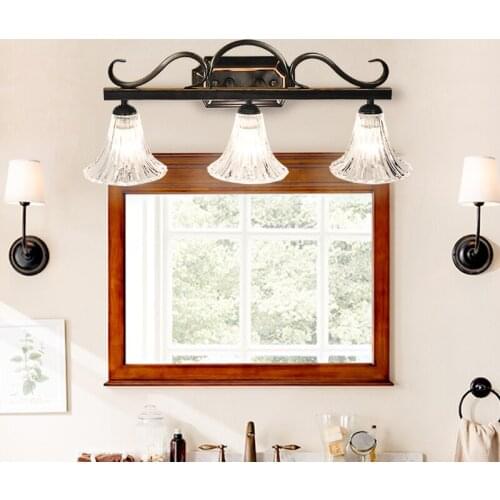 Mirror headlight Vintage American LED bedroom hall corridor lamp iron wall lamps Bathroom light glass lamp Flower light GY185