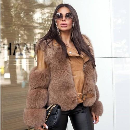 2020 Winter New Fashion Women Luxury Real Fox Fur Coats With Genuine Sheepskin Leather Wholeskin Natural Fox Fur Jacket Outwear