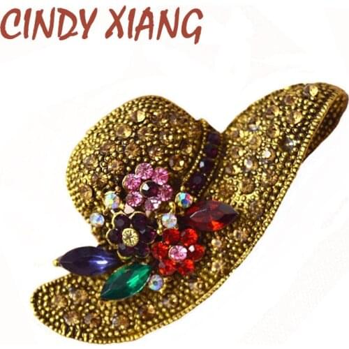 CINDY XIANG 2 Colors Big Hat Rhinestone Brooch Vintage Flower Pins and Brooches Antique Fashion Jewelry Scarf Buckle Jewelry