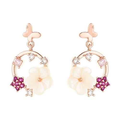 New Fashion Imitation Pearl Crystal Flower Earrings for Women Sweet Butterfly Dangle Earrings Party Jewelry Gifts