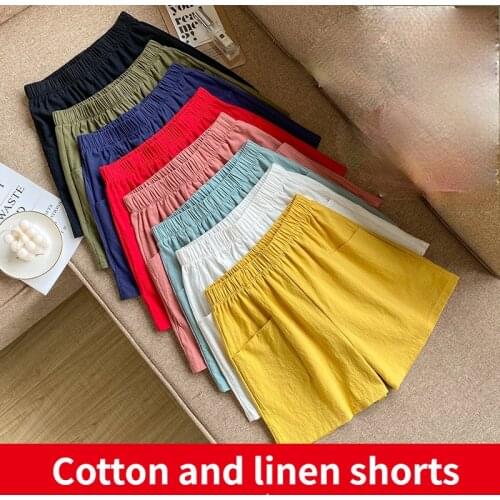 2021 New Summer Cotton and Linen Casual Home Shorts Yellow Green Large Size Shorts for Woman Casual Shorts Wholesale