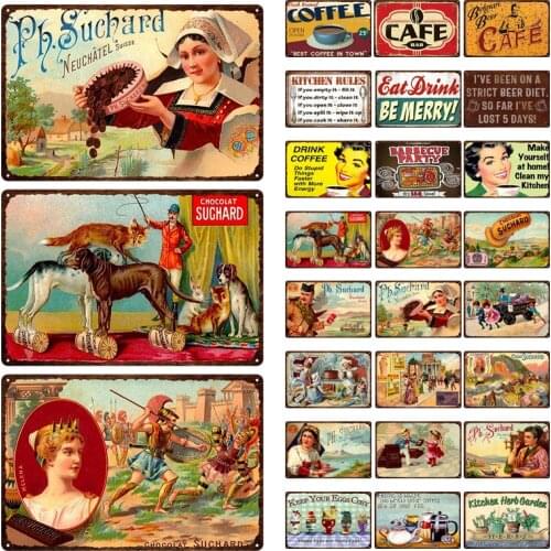 Coffee Ph.suchard Tin Sign Vintage Metal Sign Plaque Wall Decor For Kitchen Coffee Bar Retro Metal Posters Iron Painting