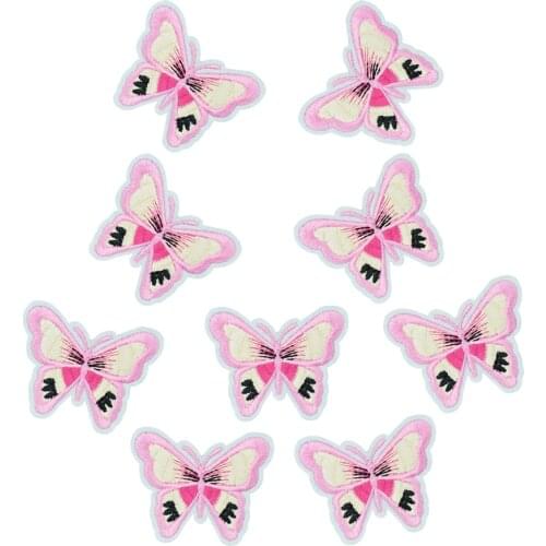 10pcs pink Butterfly patches insect badges for clothing iron embroidered patch applique iron on patches sewing accessories DIY