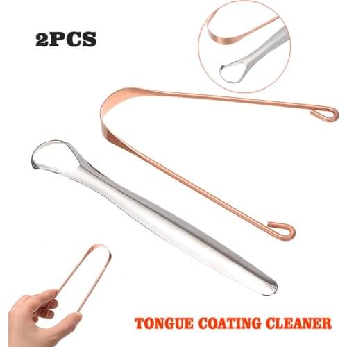 2pcs/set Copper Scraper Dental Oral Care Kit Stainless Steel Tongue Cleaner For Oral Hygiene Tongue Germs Clean