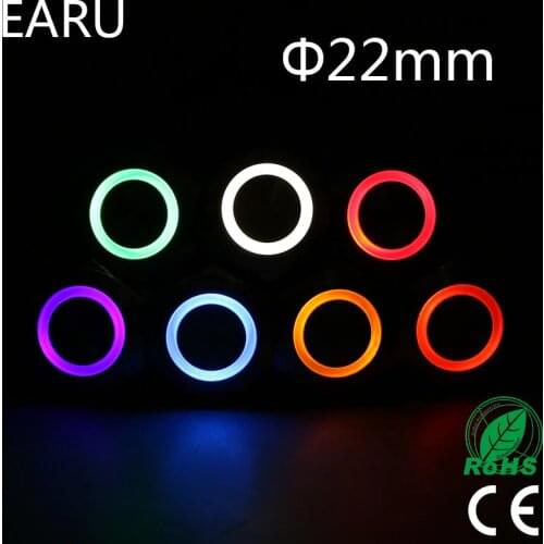 22mm Press Metal Push Button Switch Stainless Steel Waterproof LED Light Momentary Reset PC Power Car Engine 5V 6V 12V 24V 220V