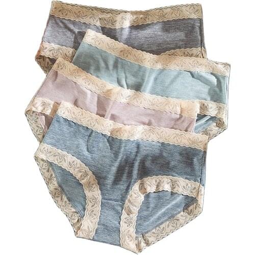 4Pcs/Set Cotton Womens Underwear Comfortable Seamless Underpants Sexy Lace Women Panties Lingerie Mid Waist Cute Girls Briefs