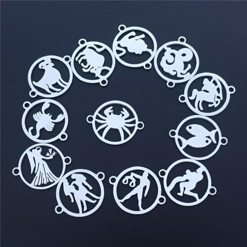 2 Loops Stainless Steel Connectors Constellations Zodiac 12 Horoscope Scorpio Capricorn Leo Jewelry Findings Component 60pcs Mix