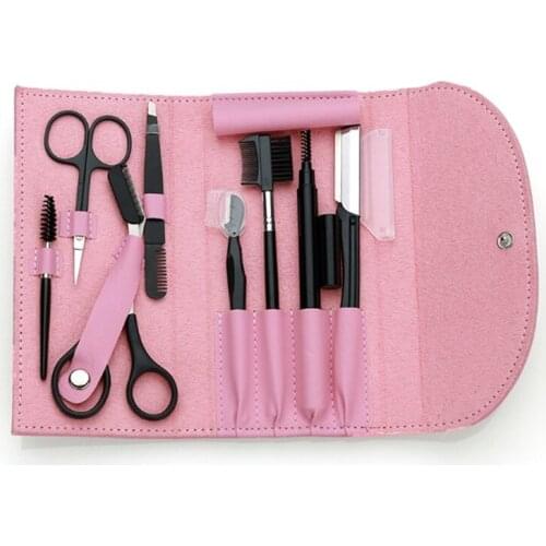 8Pcs Stainless Steel Tweezers Scissors Eyebrow Trimmer Kit Comb with Box Makeup Tool Eyebrow Trimming Tools for Women