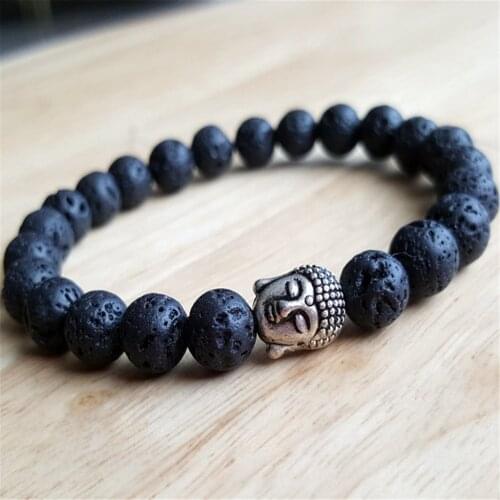 8mm Natural Lava Stone Gemstone Mala Bracelet Stretchy Reiki Buddhism Fancy Yoga