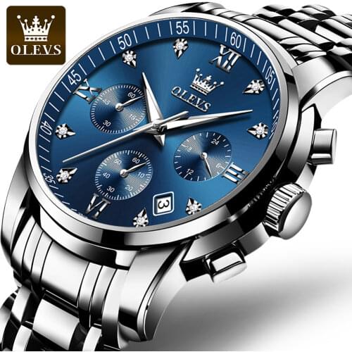 2021 OLEVS Brand Classic Mens Watch Top Luxury Quartz Watch Mens Business Chronograph Waterproof Stainless Steel Date Watch