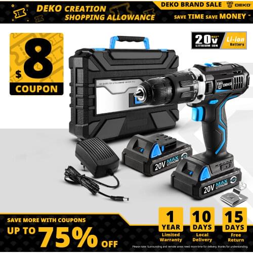 DEKO GCD20DU3 20V Max Household DIY Woodworking Lithium-Ion Battery Cordless Drill Driver Power Tools Electric Drill Power Drill