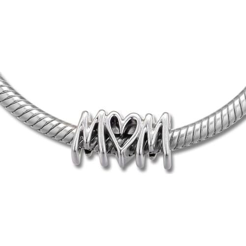 DIY Fits for Pandora Charms Bracelets Mom Script Beads 100% 925 Sterling-Silver-Jewelry Free Shipping