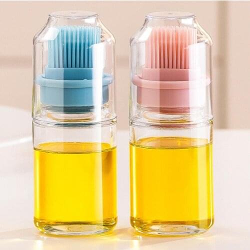 Brush Oil Bottle High Temperature Resistant Kitchen Tool Silicone Oil Bottle Brush with Cover for Baking