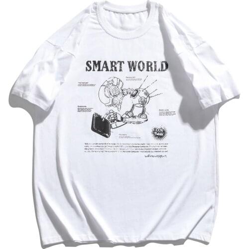 LACIBLE Tees Casual Shirts Smart World Robot Short Sleeve Tshirts Streetwear Harajuku Hip Hop Cotton T-Shirts Men Fashion Tops