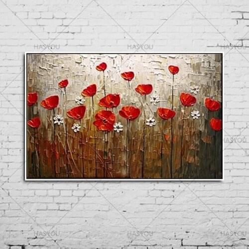 Free shipping Oil Painting Flowers Red and White Canvas Art Hand Painted Wall Picture Art Canvas Painting for Home Decoration