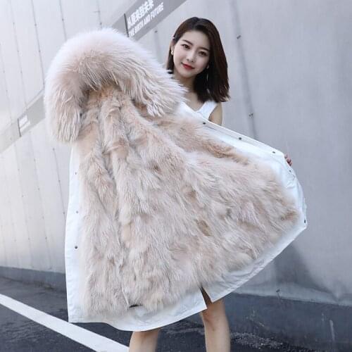 Candy Colors Women Real Fur Parka Winter Outwear Jacket Coat Female 2019 New Raccoon Fur Hooded Oversized Middle Long Jacket