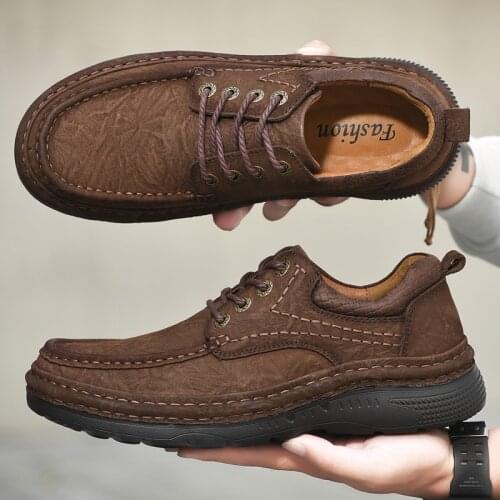 100% Genuine Leather Men Casual Shoes Sneakers High Quality Mens Loafers Moccasins Outdoor Hiking Shoes dad Shoe