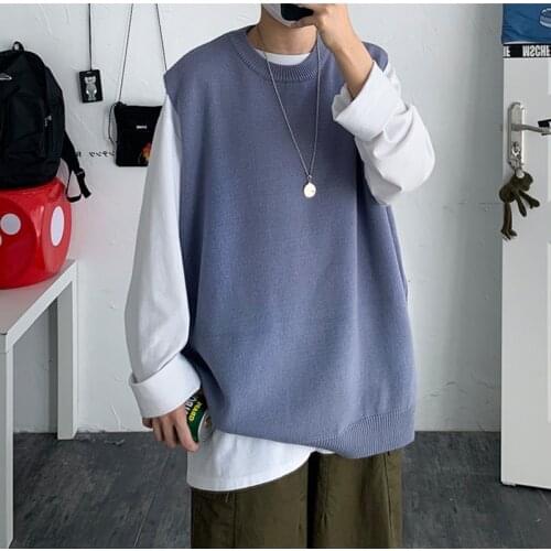 Mens Candy Color Sleeve Vest Sweaters 2020 Autumn Winter Korean Man Casual Vest Knitted Sweater Women Oversized Tops