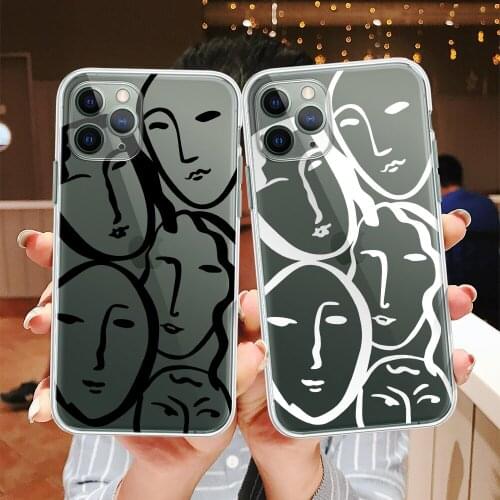 Geometric Line Face Art Phone Case For iPhone 12 11 Pro XS Max 5S SE 2020 X XR 6S 7 8 Plus Transparent Soft Silicone Phone Cover