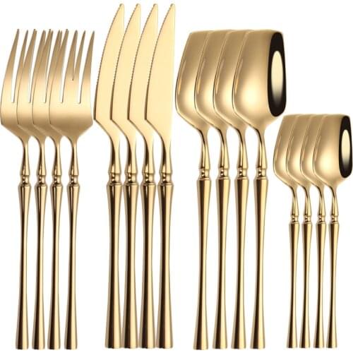 16Pcs Cutlery Set Mirror Gold Cutlery Set Stainless Steel Dinnerware Gold Forks Spoons Knives Steel Cutlery Set Silverware Set