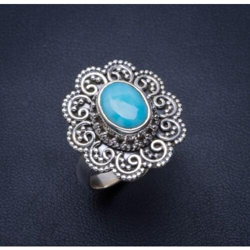 Natural Caribbean Larimar Handmade Unique 925 Sterling Silver Ring 8 B1874