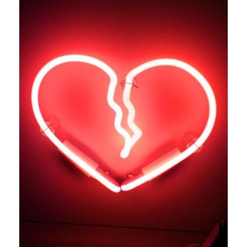 14“x10" Broken Heart Acrylic Custom Neon Light Lamp Sign Beer Bar Handmade Glass Decorate Home Wall Room Windows Tube Artwork