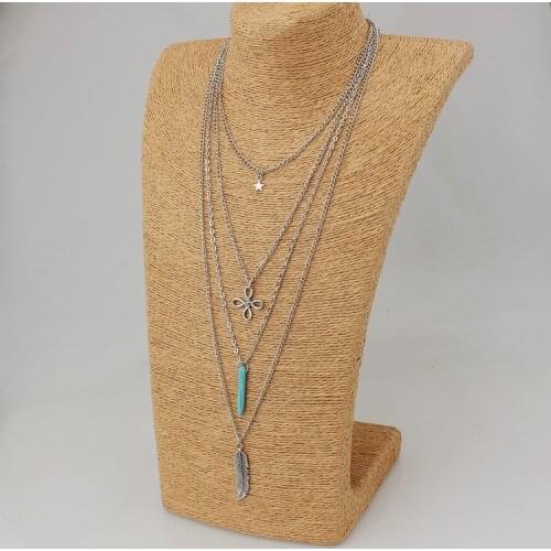 New 2018 Women Fur Necklace Fashion Retro Multi-node Found Star Green Pine Pendant Necklace Feather Jewelry Gift Sales