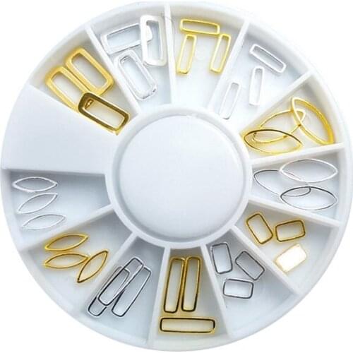 New 36pcs/wheel gold/silver 3D metal frame Nail art stud Nail Art hollow rivet Decoration Japanese Korean nail style