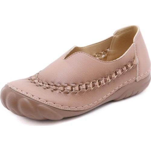 Brand New Design Shoes for Women Spring Summer Breathable Pu Leather Flats Pink Cozy Loafers Big Size 42 Ladies Indoor Footwear