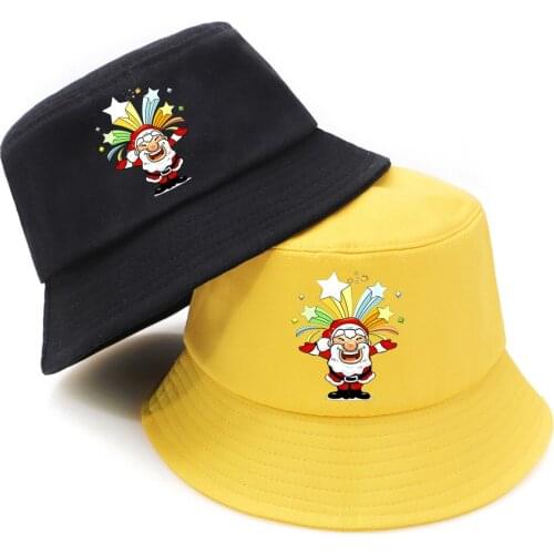 Santa Claus Bucket Hat For Men Christmas Outdoor Fisherman Hats Female Autumn Hip Hop Bucket Cap New Casual Soft Bob Chapeau