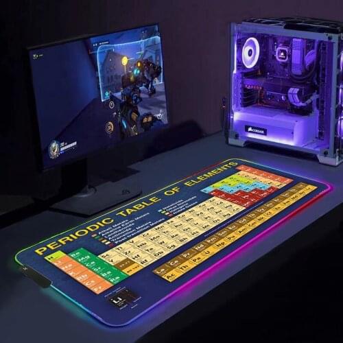 Periodic Table of Elements LED Light Mouse Pad RGB Large Keyboard Non-Slip Rubber Base Computer Carpet Desk Mat Game Mouse Pad