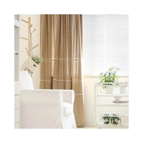 Simple Plain Cotton and Linen Fabric Jacquard Semi-Shading Modern Curtains for Living Room Bedroom Linen Curtins for Livingroom