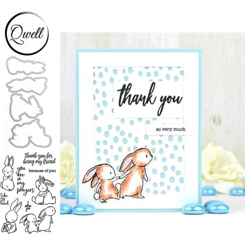 QWELL Animal Rabbits Metal Cutting Dies With Clear Silicone Stamps Sentence Take My Hand DIY Scrapbooking Cards Crafts 2020