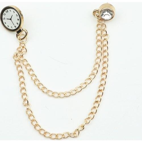 Retro Jewelry Clocks Brooch For Men Women Vintage Double Chain Brooches Collar Pins Simple Clothing Accessories Jewelry Gift