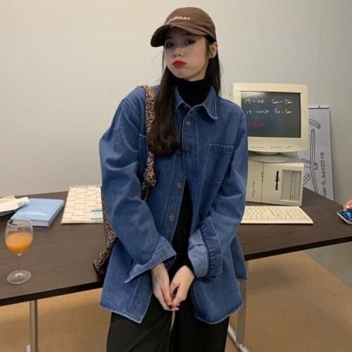 Jean Shirts Womens Clothes Oversized Loose Button Up Denim Blouse Korean Out Wear Female Spring Fall 2021 New Tops for Lady