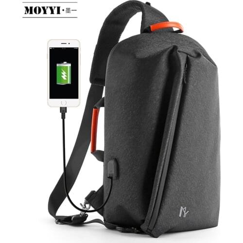 MOYYI High Quality Men Crossbody Bags USB Charging Chest Pack Male Water Repellent Shoulder Bag Travel Messengers Bag