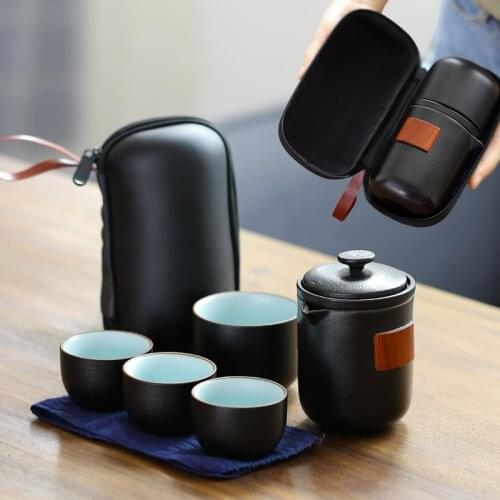 TANGPIN black crockery ceramic teapot gaiwan with 4 cups a tea sets portable travel tea set drinkware