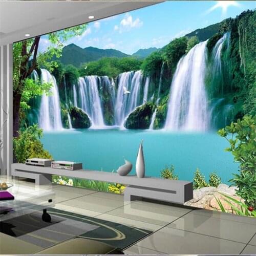 Wellyu Customized large wall painter water flowing waterfall waterfall landscape background wall wallpaper