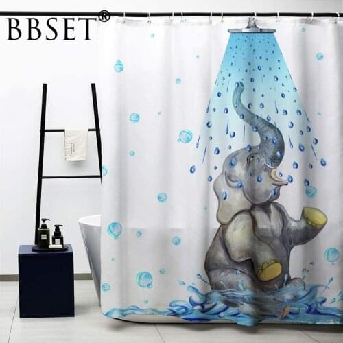 Funny Cartoon Animals Shower Curtain Elephant Taking A Shower Pattern Waterproof Multi-size Douchegordijn Bathroom Decor
