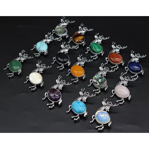 Natural Stone Alloy Sika Deer Shape Brooch Pin Exquisite Agate Malachite Charms Brooch for Unisex Banquet Party Wear Use 45x55mm