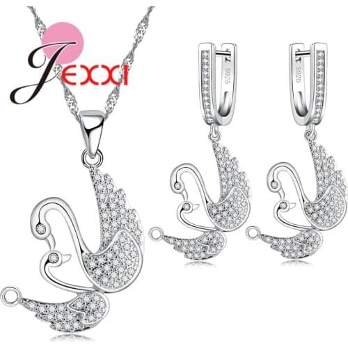Trendy White Cubic Zirconia Jewelry Sets For Women Engagement 925 Sterling Silver Necklace Pendant Earrings Gift
