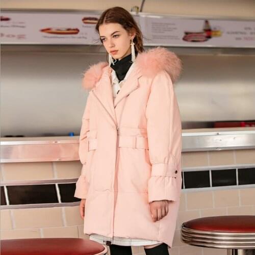 Winter oversized big natural fur collar hooded warm duck down coat female longer thick warm 90% duck down coat fit -30 F478