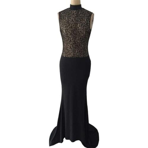 Winter Formal Long Dresses 2017 Robe De Soiree Elegant Turtleneck Black Lace Dress Sexy Backless Mermaid Maxi Dress Vestidos